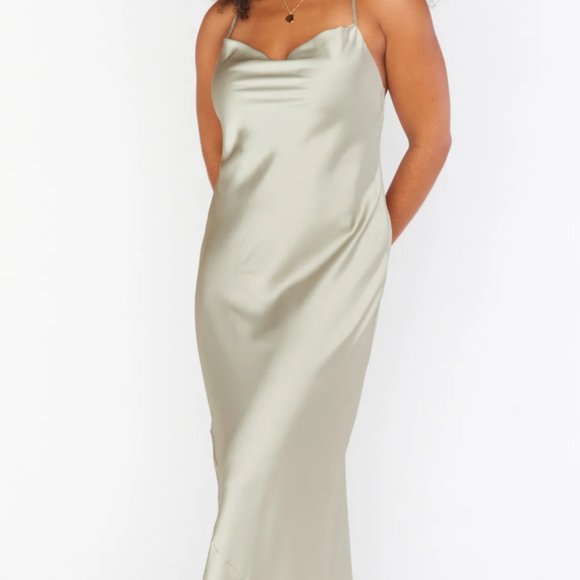 NWT Mumu Tuscany Maxi Slip Dress | Moss Green Luxe Satin | Small - Picture 3 of 5
